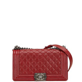 シャネル ココマーク ボーイシャネル25 斜め掛け チェーン ショルダーバッグ レッド キャビアスキン レディース CHANEL 【中古】